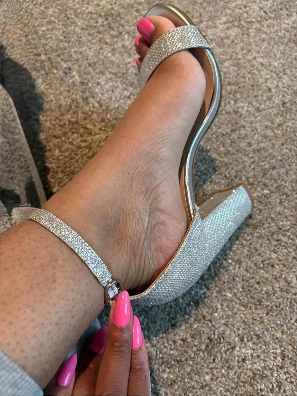 Sparkle Block Heel Sandals in Silver